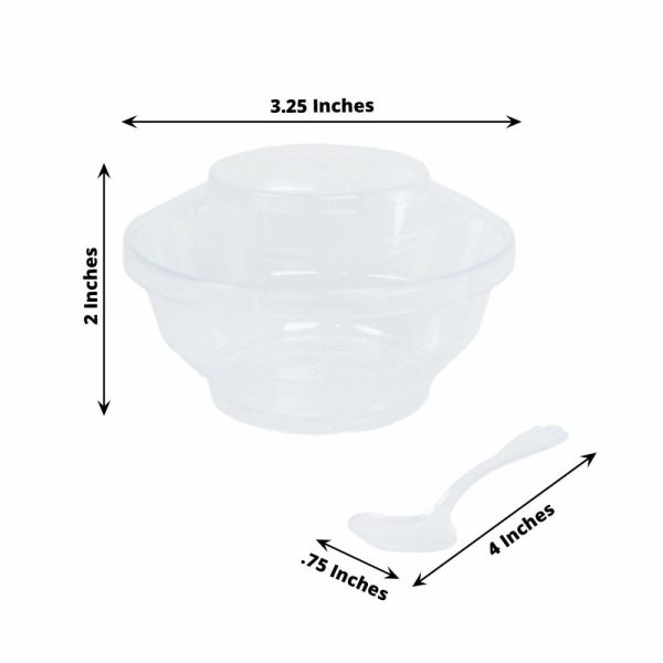 Serving Trays & Bowls |  24 Pack 3.5oz Clear Disposable Dessert Cup, Lid and Spoon Set, Mini Plastic Yogurt Breakfast Bowls