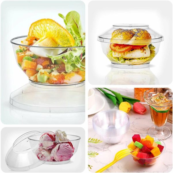 Serving Trays & Bowls |  24 Pack 3.5oz Clear Disposable Dessert Cup, Lid and Spoon Set, Mini Plastic Yogurt Breakfast Bowls