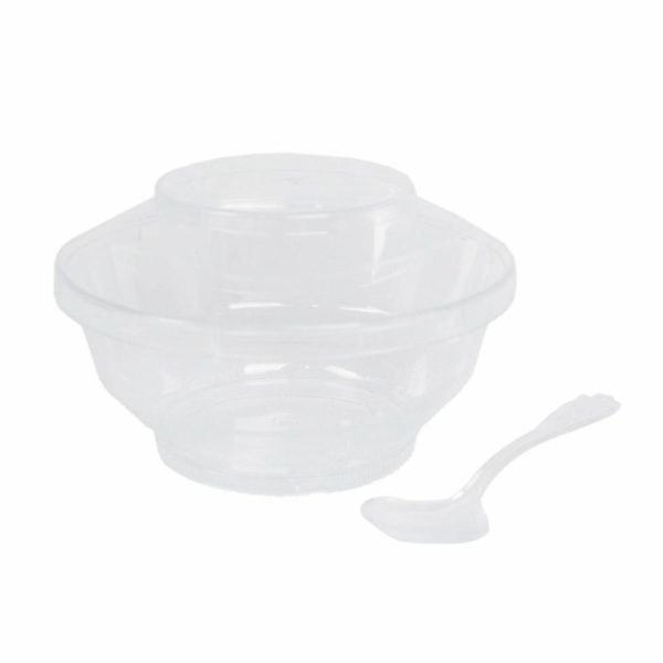 Serving Trays & Bowls |  24 Pack 3.5oz Clear Disposable Dessert Cup, Lid and Spoon Set, Mini Plastic Yogurt Breakfast Bowls