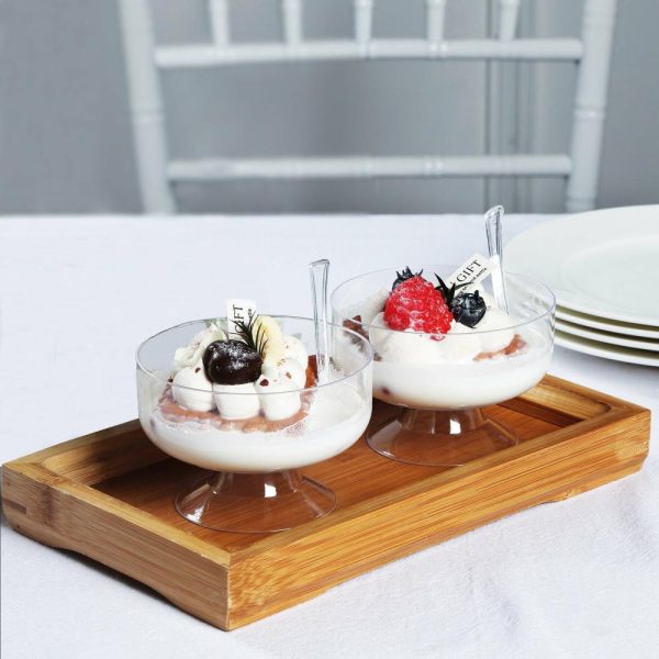 Serving Trays & Bowls |  24 Pack 6oz Crystal Clear Footed Disposable Dessert Cups With Spoons, Plastic Appetizer Parfait Cup With Tasting Spoon Set