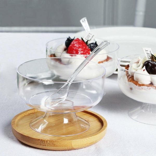 Serving Trays & Bowls |  24 Pack 6oz Crystal Clear Footed Disposable Dessert Cups With Spoons, Plastic Appetizer Parfait Cup With Tasting Spoon Set