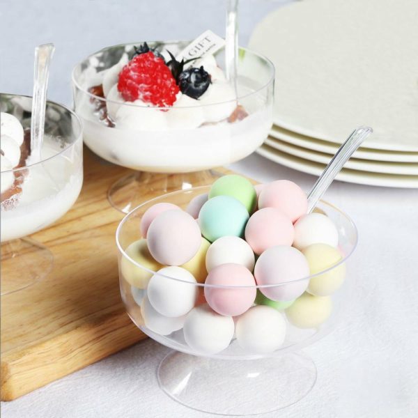 Serving Trays & Bowls |  24 Pack 6oz Crystal Clear Footed Disposable Dessert Cups With Spoons, Plastic Appetizer Parfait Cup With Tasting Spoon Set