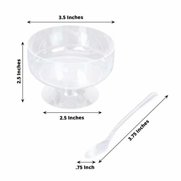 Serving Trays & Bowls |  24 Pack 6oz Crystal Clear Footed Disposable Dessert Cups With Spoons, Plastic Appetizer Parfait Cup With Tasting Spoon Set