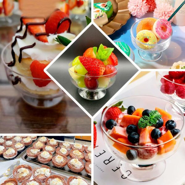 Serving Trays & Bowls |  24 Pack 6oz Crystal Clear Footed Disposable Dessert Cups With Spoons, Plastic Appetizer Parfait Cup With Tasting Spoon Set