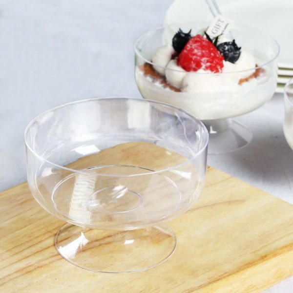 Serving Trays & Bowls |  24 Pack 6oz Crystal Clear Footed Disposable Dessert Cups With Spoons, Plastic Appetizer Parfait Cup With Tasting Spoon Set