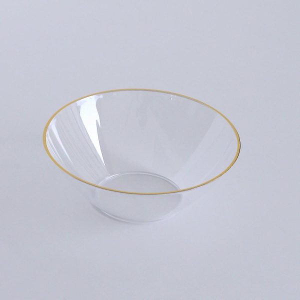 Serving Trays & Bowls |  24 Pack Clear Premium Plastic Ice Cream Bowls with Gold Rim, 7oz Heavy Duty Disposable Dessert Party Bowls