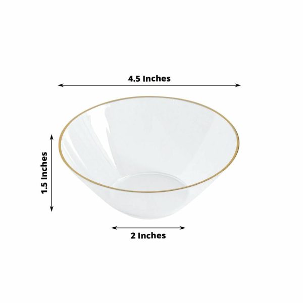 Serving Trays & Bowls |  24 Pack Clear Premium Plastic Ice Cream Bowls with Gold Rim, 7oz Heavy Duty Disposable Dessert Party Bowls