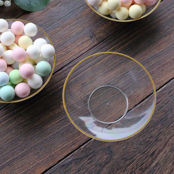 Serving Trays & Bowls |  24 Pack Clear Premium Plastic Ice Cream Bowls with Gold Rim, 7oz Heavy Duty Disposable Dessert Party Bowls