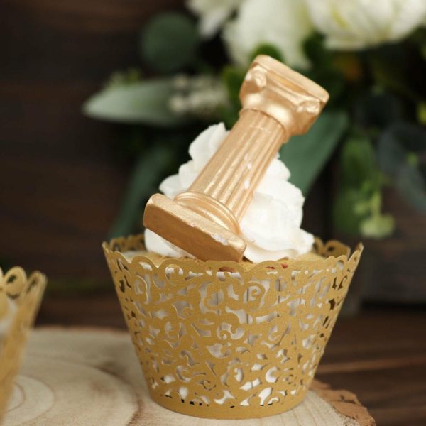 Serving Trays & Bowls |  25 Pack Gold Lace Laser Cut Paper Cupcake Wrappers, Muffin Baking Cup Trays