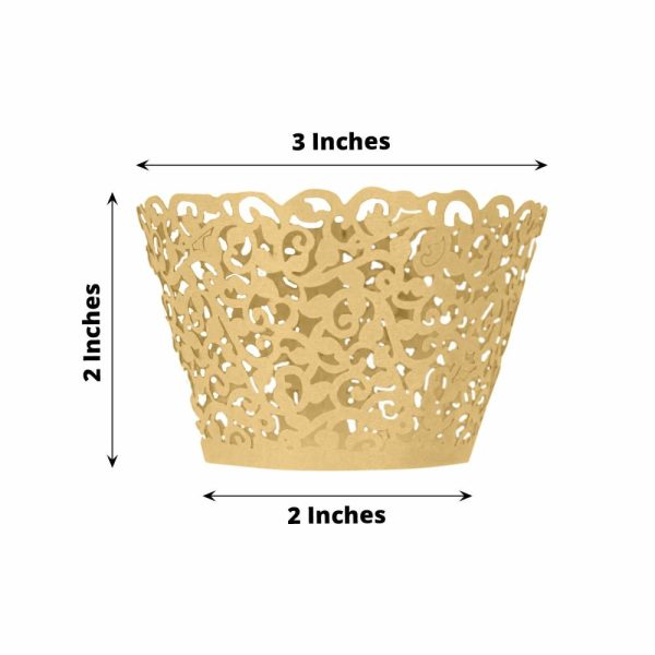 Serving Trays & Bowls |  25 Pack Gold Lace Laser Cut Paper Cupcake Wrappers, Muffin Baking Cup Trays