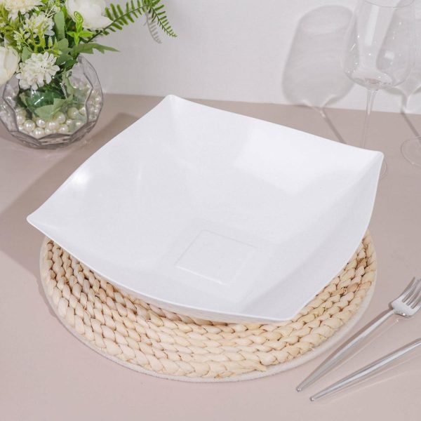 Serving Trays & Bowls |  4 Pack 128oz White Large Square Plastic Salad Bowls, Disposable Serving Dishes