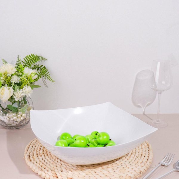 Serving Trays & Bowls |  4 Pack 128oz White Large Square Plastic Salad Bowls, Disposable Serving Dishes