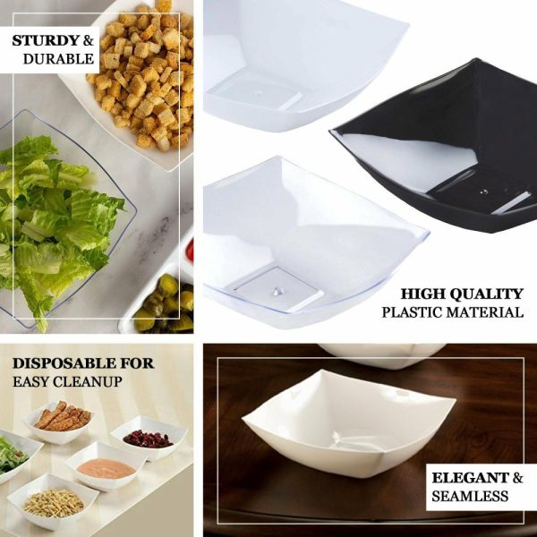 Serving Trays & Bowls |  4 Pack 128oz White Large Square Plastic Salad Bowls, Disposable Serving Dishes