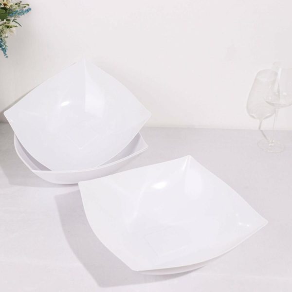 Serving Trays & Bowls |  4 Pack 128oz White Large Square Plastic Salad Bowls, Disposable Serving Dishes