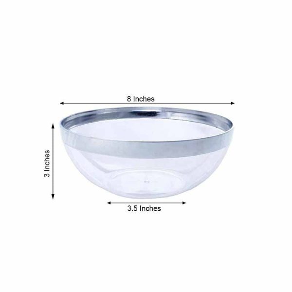 Serving Trays & Bowls |  4 Pack 32oz Clear Elegant Plastic Salad Bowls, Disposable Serving Dishes – Round with Silver Rim