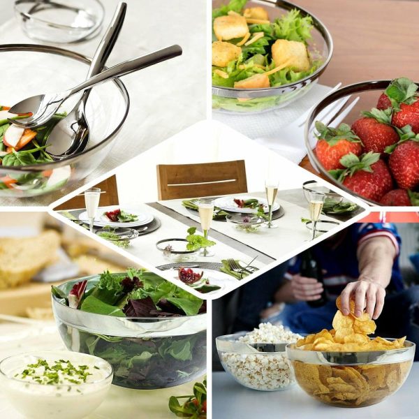 Serving Trays & Bowls |  4 Pack 32oz Clear Elegant Plastic Salad Bowls, Disposable Serving Dishes – Round with Silver Rim