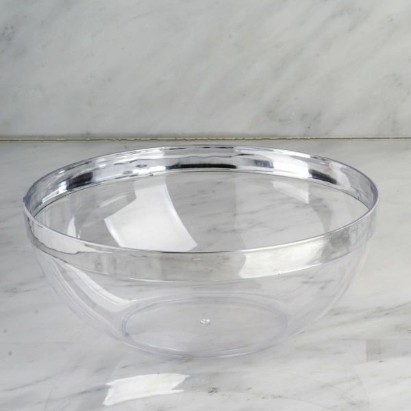 Serving Trays & Bowls |  4 Pack 32oz Clear Elegant Plastic Salad Bowls, Disposable Serving Dishes – Round with Silver Rim