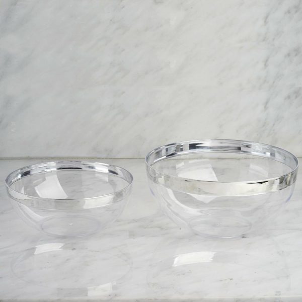 Serving Trays & Bowls |  4 Pack 32oz Clear Elegant Plastic Salad Bowls, Disposable Serving Dishes – Round with Silver Rim