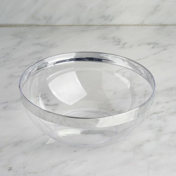 Serving Trays & Bowls |  4 Pack 32oz Clear Elegant Plastic Salad Bowls, Disposable Serving Dishes – Round with Silver Rim