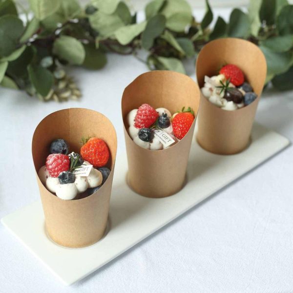 Serving Trays & Bowls |  50 Pack 14oz Natural Brown Paper Popcorn Box Appetizer Cups, Disposable Snack Cone Cups