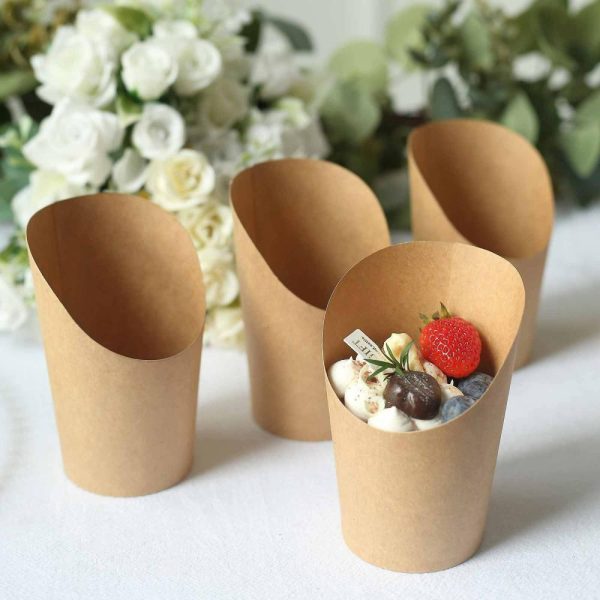 Serving Trays & Bowls |  50 Pack 14oz Natural Brown Paper Popcorn Box Appetizer Cups, Disposable Snack Cone Cups