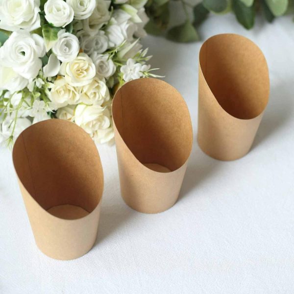 Serving Trays & Bowls |  50 Pack 14oz Natural Brown Paper Popcorn Box Appetizer Cups, Disposable Snack Cone Cups