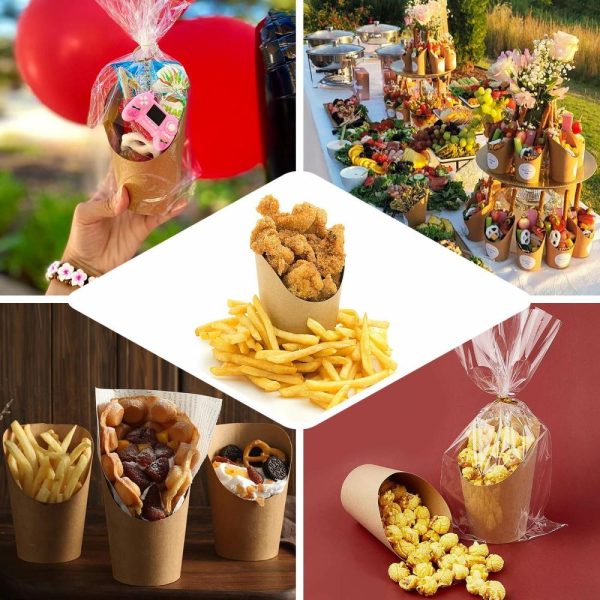 Serving Trays & Bowls |  50 Pack 14oz Natural Brown Paper Popcorn Box Appetizer Cups, Disposable Snack Cone Cups