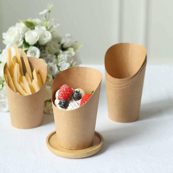 Serving Trays & Bowls |  50 Pack 14oz Natural Brown Paper Popcorn Box Appetizer Cups, Disposable Snack Cone Cups