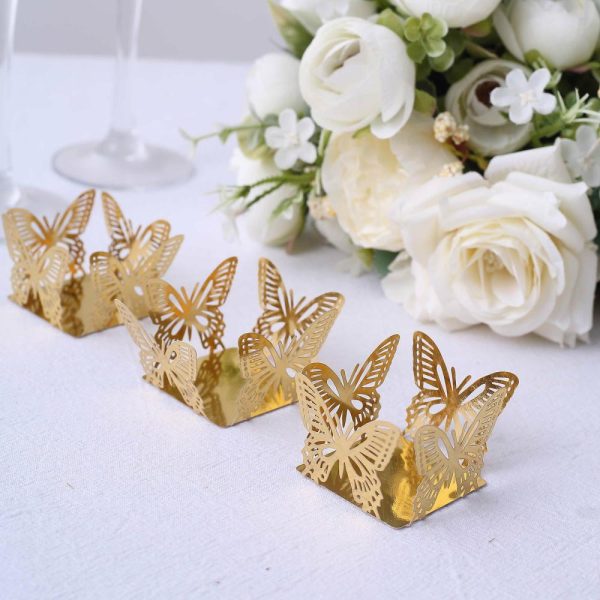 Serving Trays & Bowls |  50 Pack 4″ Mini Metallic Gold Butterfly Cupcake Wrappers, Square Truffle Cup Dessert Tray Liners – 225GSM