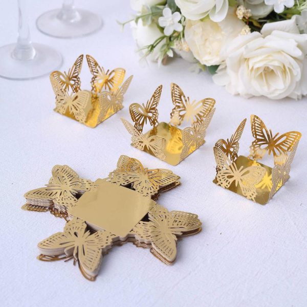 Serving Trays & Bowls |  50 Pack 4″ Mini Metallic Gold Butterfly Cupcake Wrappers, Square Truffle Cup Dessert Tray Liners – 225GSM