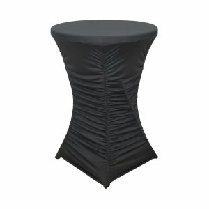 Spandex |  32″ Black Rouched Pleated Heavy Duty Spandex Cocktail Table Cover – Closeout Sale