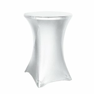 Spandex |  32″ Dia Premium Metallic Silver Spandex Highboy Cocktail Table Cover