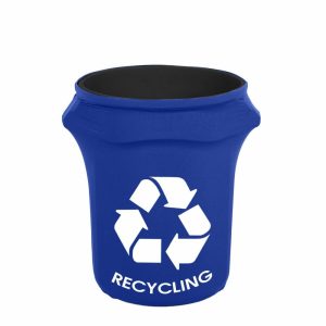 Spandex |  41-50 Gallon Royal Blue Spandex Stretch Trash Can Waste Container Cover With Recycling Logo