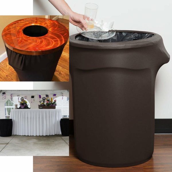 Spandex |  41-50 Gallons Black Stretch Spandex Round Trash Bin Container Cover