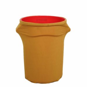 Spandex |  41-50 Gallons Gold Stretch Spandex Round Trash Bin Container Cover