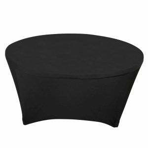 Spandex |  6ft Black Round Stretch Spandex Tablecloth Fitted Table Cover for 72 inch Tables