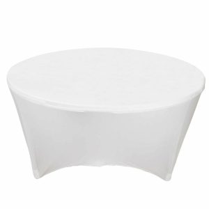 Spandex |  6ft White Round Stretch Spandex Tablecloth Fitted Table Cover for 72 inch Tables