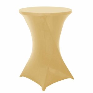 Spandex |  Champagne Highboy Spandex Cocktail Table Cover, Fitted Stretch Tablecloth for 24″-32″ Dia High Top Tables