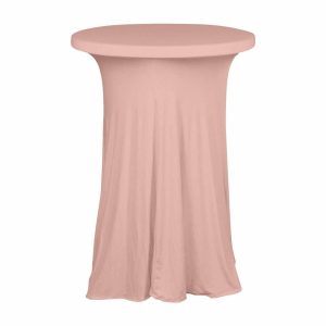 Spandex |  Dusty Rose Round Heavy Duty Spandex Cocktail Table Cover With Natural Wavy Drapes