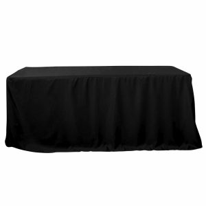 Spandex & Fitted |  Black Fitted Polyester Rectangle Tablecloth 8ft Table Cover For 96″x30″ Tables