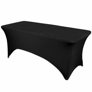 Spandex & Fitted |  Black Stretch Spandex Rectangle Tablecloth 6ft Wrinkle Free Fitted Table Cover for 72″x30″ Tables