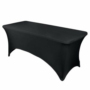 Spandex & Fitted |  Black Stretch Spandex Rectangle Tablecloth 8ft Wrinkle Free Fitted Table Cover for 96″x30″ Tables