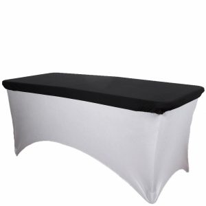 Spandex & Fitted |  Black Stretch Spandex Rectangle Tablecloth Top Cover 8ft Wrinkle Free Fitted Cover for 96″x30″ Tables