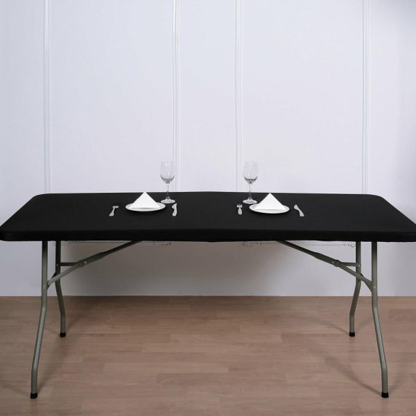 Spandex & Fitted |  Black Stretch Spandex Rectangle Tablecloth Top Cover 8ft Wrinkle Free Fitted Cover for 96″x30″ Tables