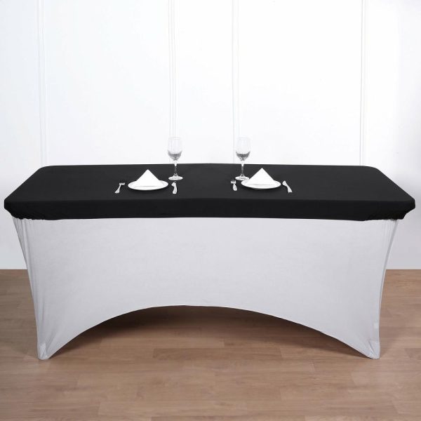 Spandex & Fitted |  Black Stretch Spandex Rectangle Tablecloth Top Cover 8ft Wrinkle Free Fitted Cover for 96″x30″ Tables