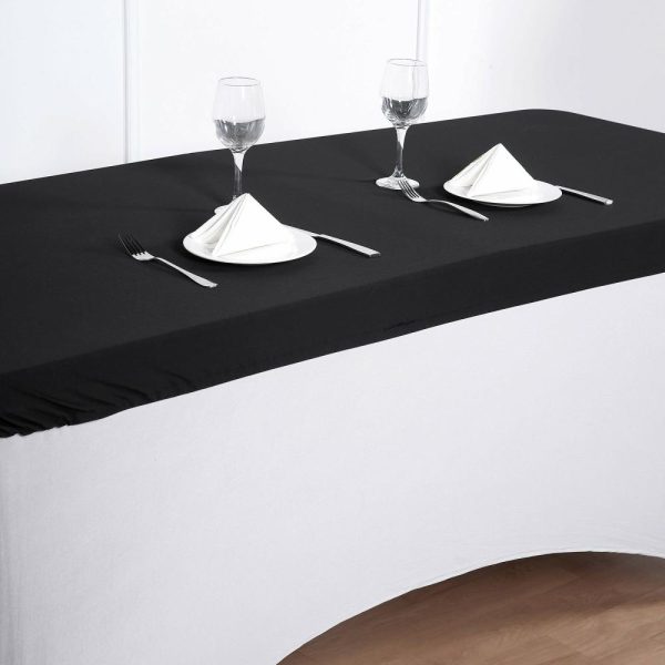 Spandex & Fitted |  Black Stretch Spandex Rectangle Tablecloth Top Cover 8ft Wrinkle Free Fitted Cover for 96″x30″ Tables