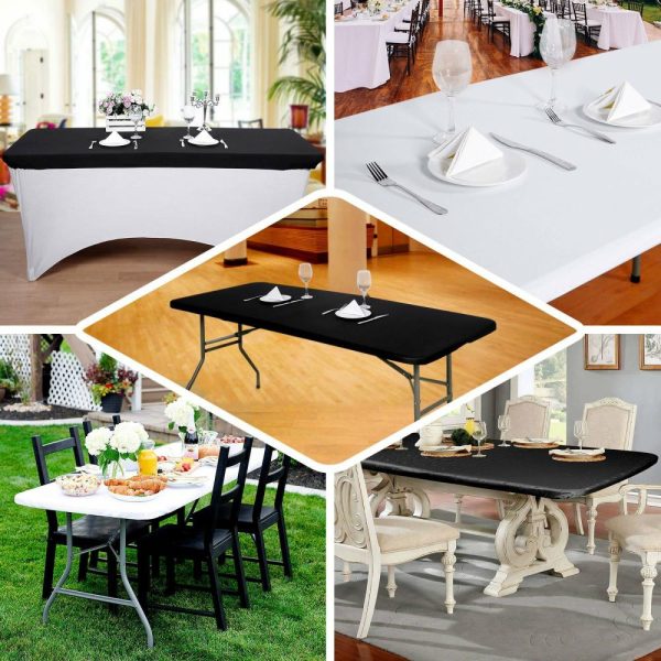 Spandex & Fitted |  Black Stretch Spandex Rectangle Tablecloth Top Cover 8ft Wrinkle Free Fitted Cover for 96″x30″ Tables