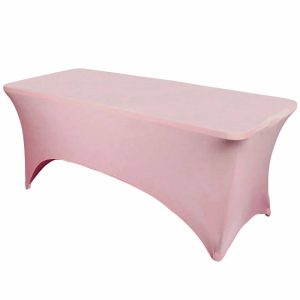 Spandex & Fitted |  Dusty Rose Stretch Spandex Rectangle Tablecloth 6ft Wrinkle Free Fitted Table Cover for 72″x30″ Tables