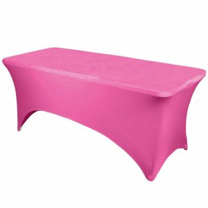 Spandex & Fitted |  Fuchsia Stretch Spandex Rectangle Tablecloth 6ft Wrinkle Free Fitted Table Cover for 72″x30″ Tables