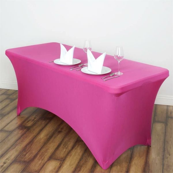 Spandex & Fitted |  Fuchsia Stretch Spandex Rectangle Tablecloth 6ft Wrinkle Free Fitted Table Cover for 72″x30″ Tables